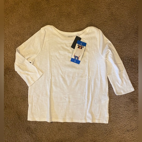 Kirkland Signature White 3/4 Length Sleeved Slub Tee Size L NWT - Picture 2 of 5